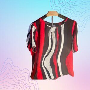 SHEIN Red, Black & White Abstract Stripe Blouse Size Large